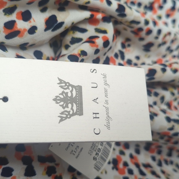 Chaus Red & Blue Asymmetrical Long Sleeve Blouse Front Tie Detail Blouse - L NWT - Picture 6 of 9